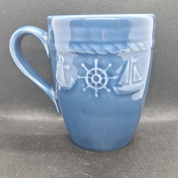 Ocean Blue Nautical Mug with Anchor and Wheel - Picture 3 of 5